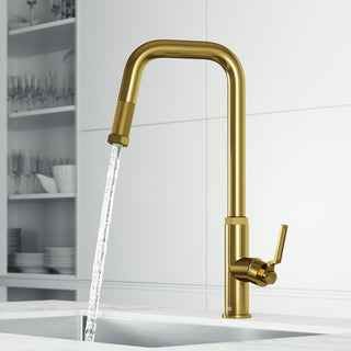 VIGO Hart Angular 18" H Single Handle Pull-Down Kitchen Faucet, Matte Brushed Gold, Without Extras