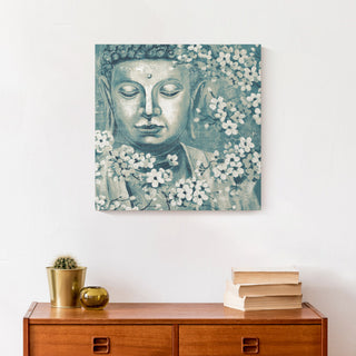 Teal And Cream Buddha 16 x 16 Canvas Wall Art