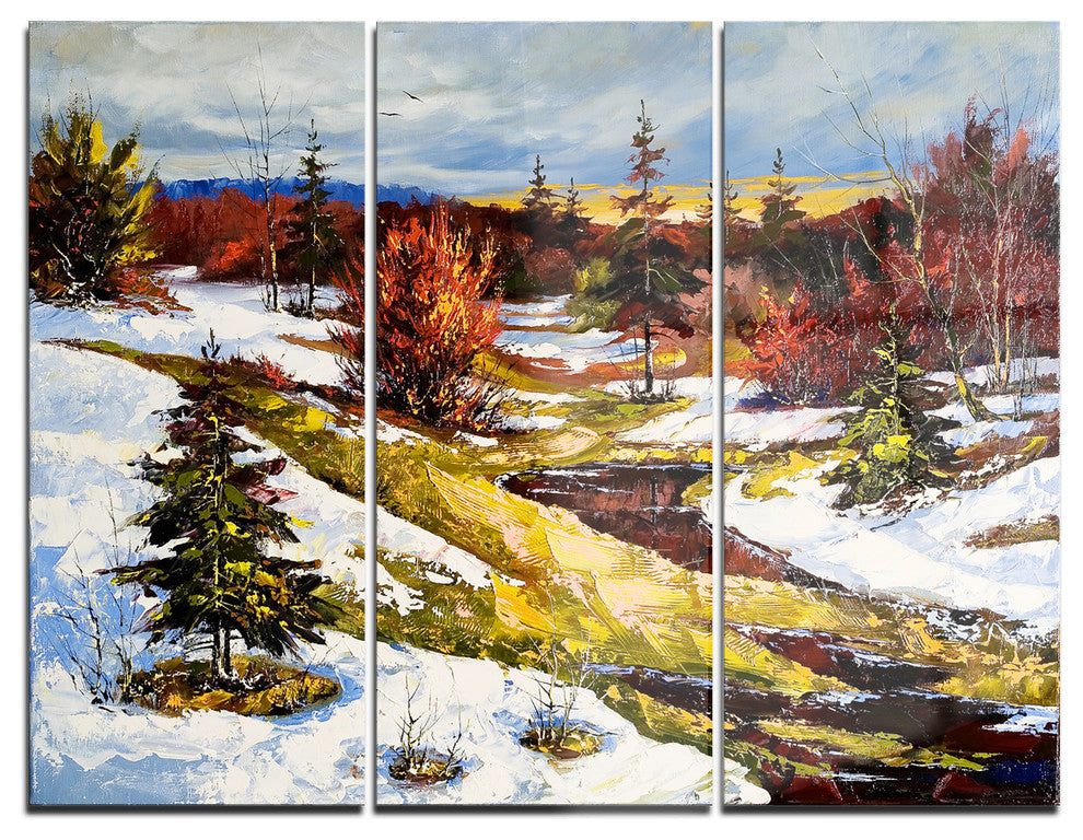 "Spring Valley With River" Glossy Metal Wall Art, 3 Panels, 36"x28"