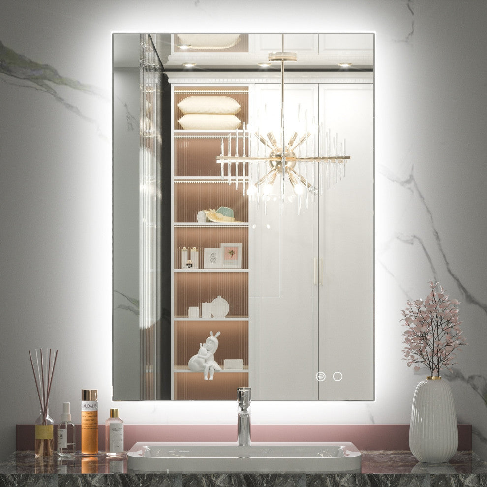 Backlit 3-Color LED Mirror for Bathroom, Anti-Fog Dimmable, 24x36