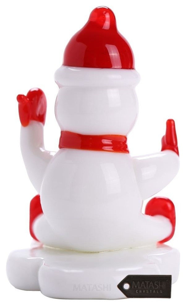 Murano Christmas Winter Decorative Glass Snowman Figurine, Red