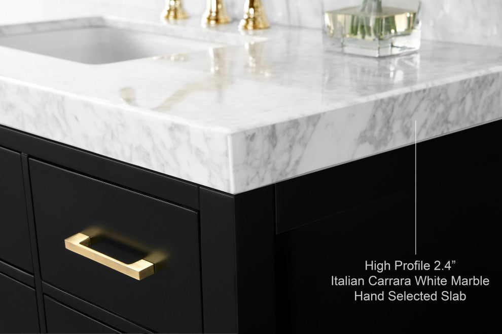 Arcadia Bath Vanity, Black Onyx, 48", Gold Hardware, Single, Freestanding
