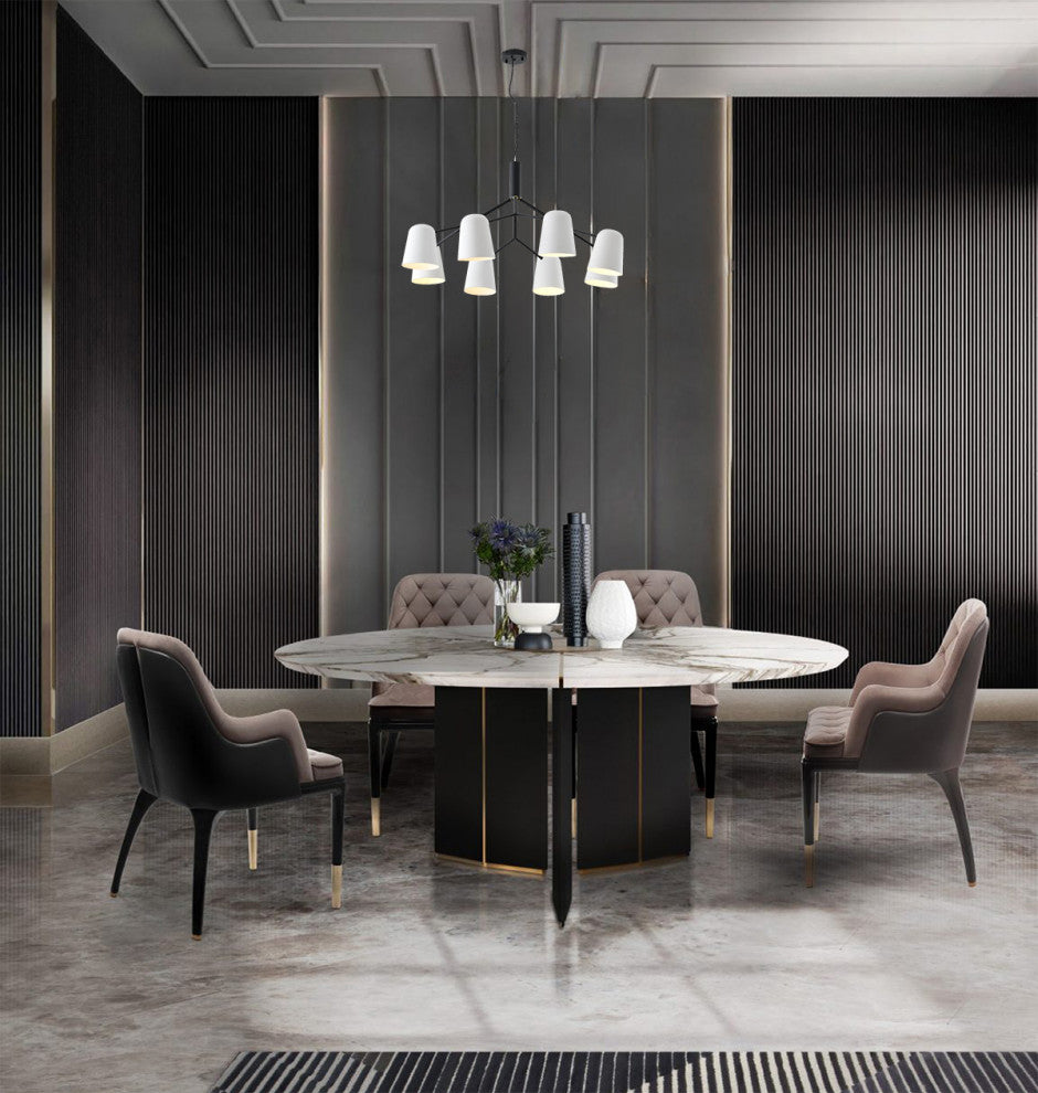 Black Metal Chandelier With White Aluminum Shades