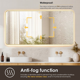Dazzle Rectangular Bathroom/Vanity LED Lighted Wall Mirror, Brushed Gold, 72"