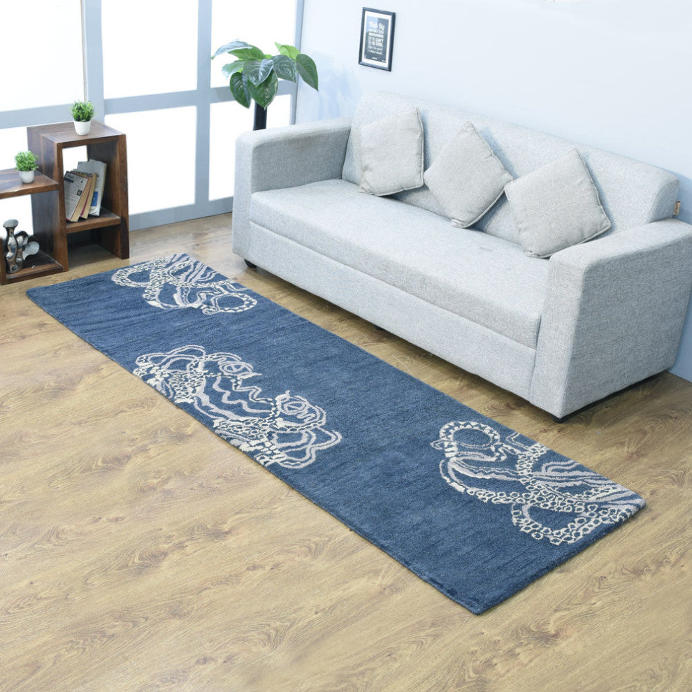 HAND TUFTED WOOL ECO-FRIENDLY AREA RUGS - Blue&Beige, Contemporary Design