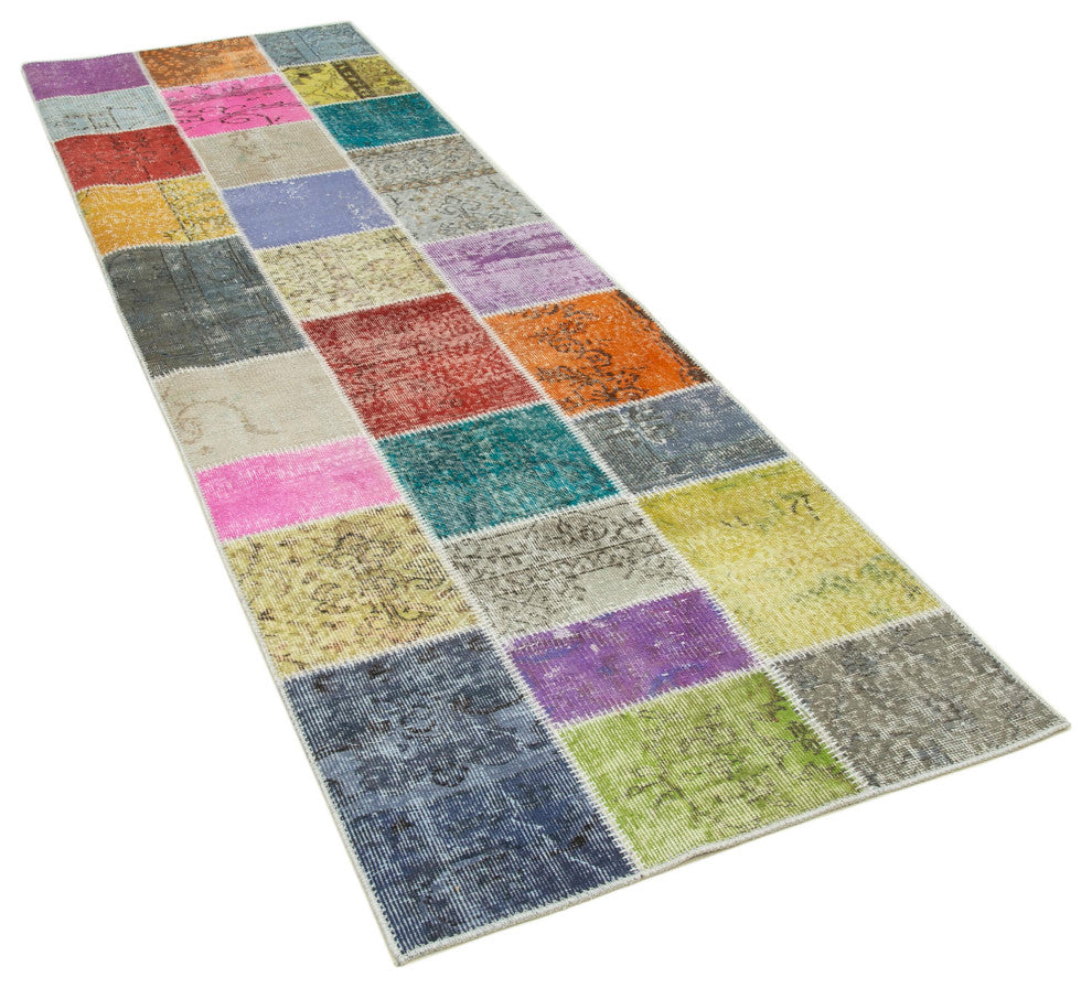 Rug N Carpet - Hand-Knotted Turkish 3' 0" x 9' 10" Vintage Patchwork Runner Rug