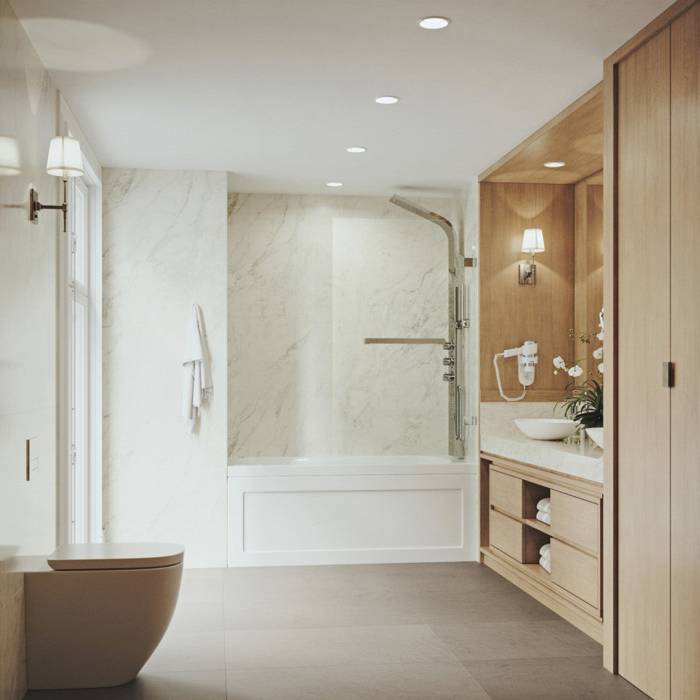VIGO Rialto 34" W x 58" H Frameless Hinged Tub Door, Stainless Steel, Clear Glass