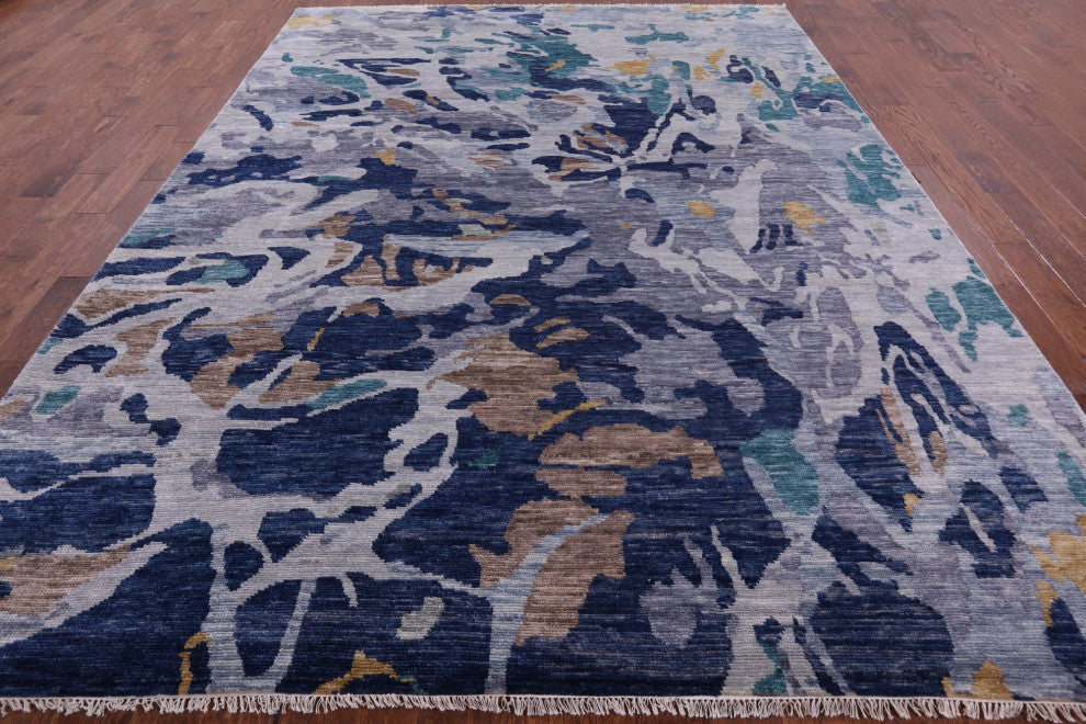 8' 11" X 11' 9" Abstract Handmade Wool Rug Q8578