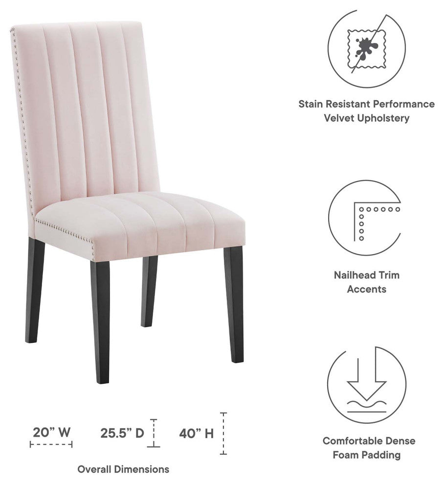 Dining Chair, Nailhead, Set of 2, Pink, Velvet, Modern, Cafe Bistro Hospitality