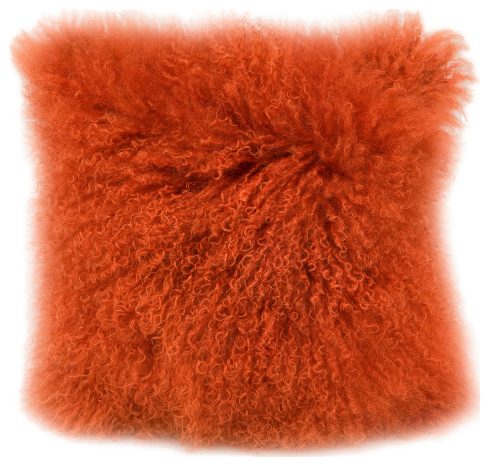 Contemporary Lamb Fur Pillow Orange - Orange