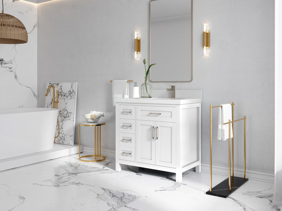 Cambridge 36 Right Offset Bath Vanity in White 2" Empira Quartz