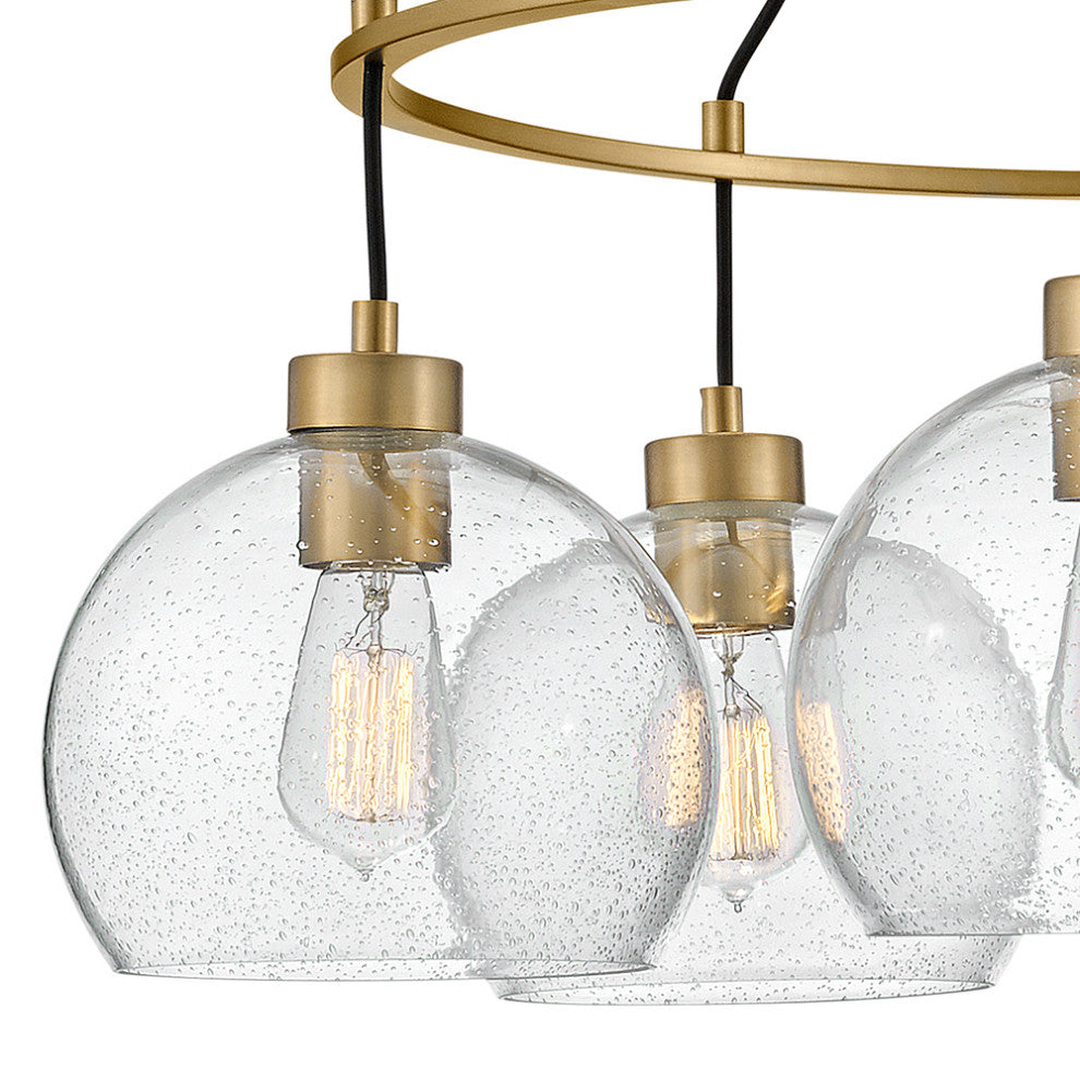 Lark Rumi 24.5" Med Single Tier Chandelier, Lacquered Brass + Clear Seedy Glass