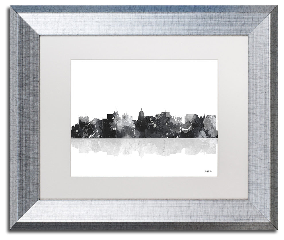Watson 'Madison Wisconsin Skyline BG-1' Art, Silver Frame, 11"x14", White Matte