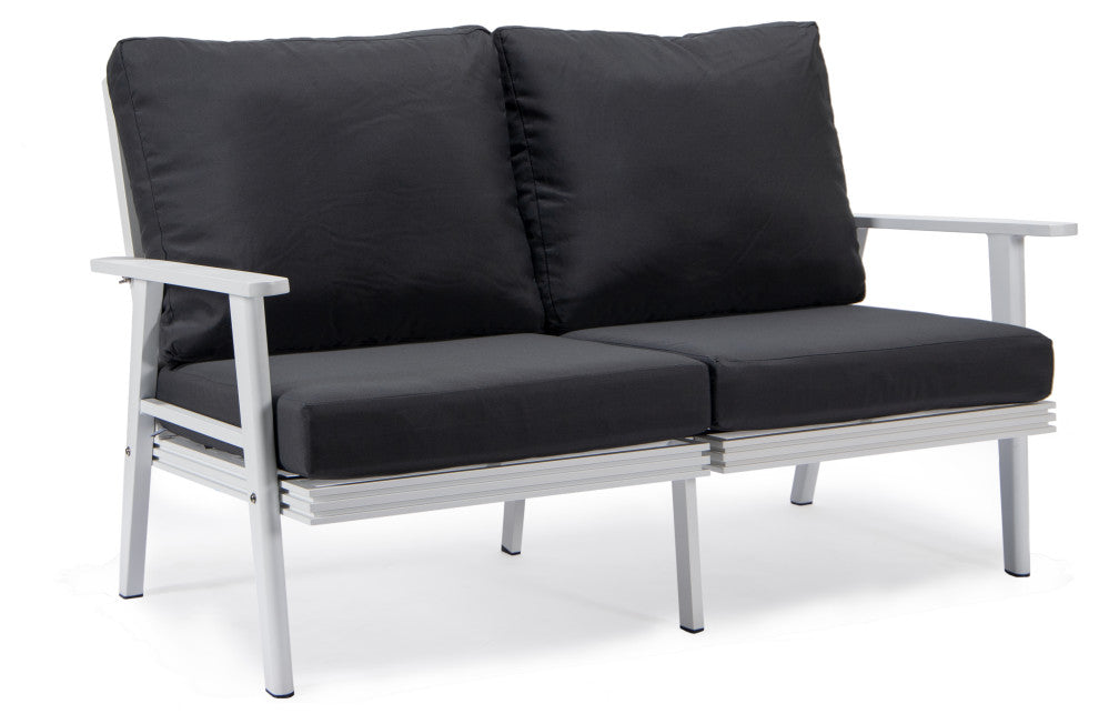 LeisureMod Walbrooke 3-Piece Patio Set With White Aluminum Frame and Cushions, Charcoal