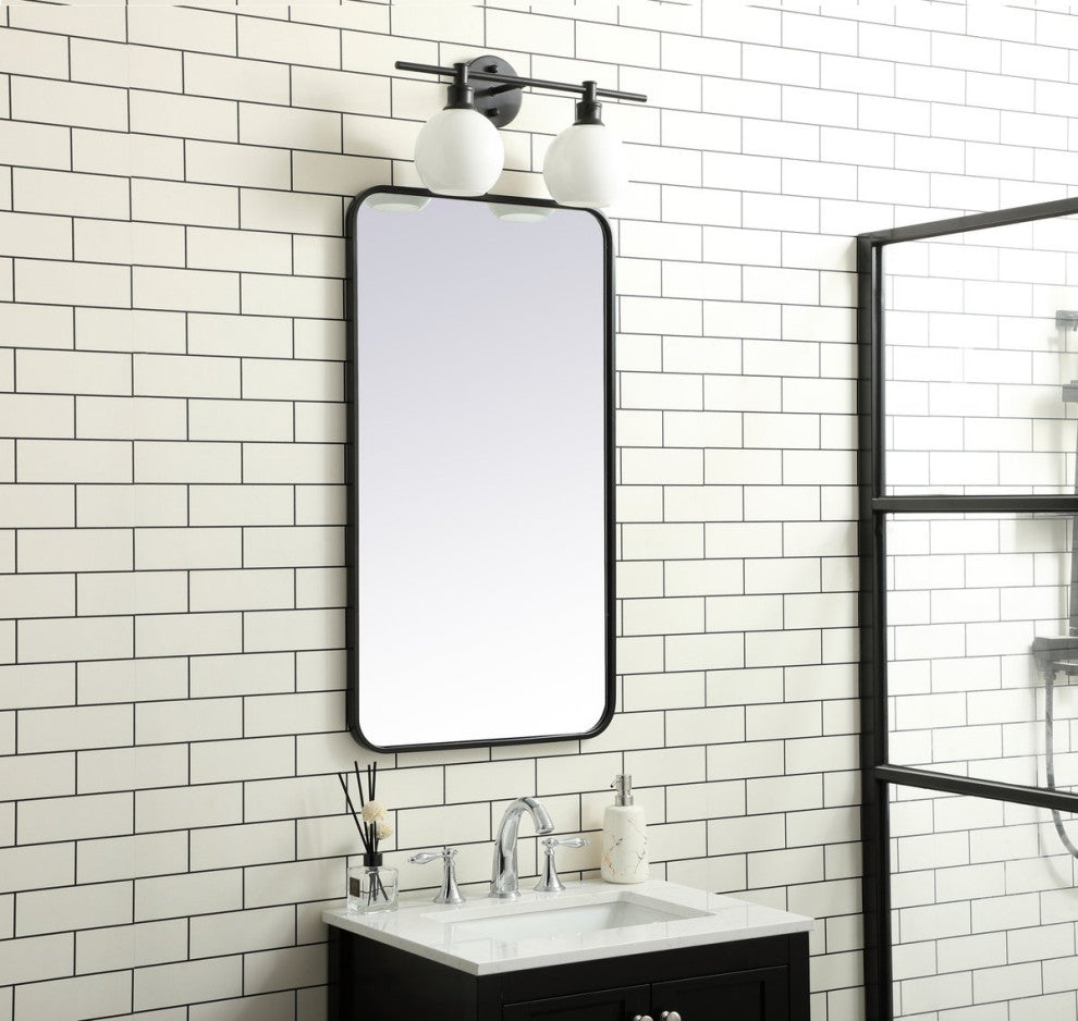 Ellis Soft Corner Metal Rectangular Mirror, Black, 20"x36"