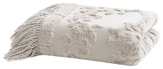 Madison Park Chloe Fringed Tufted Throw Blanket, Boho Pattern, Grey