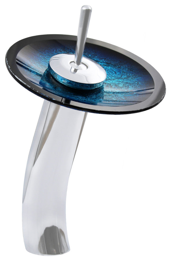 The Fresca Rectangle Shallow Blue Foiled Glass Bath Sink Combo Faucet Drain, Chrome
