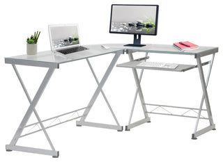 L-Shaped Tempered Glass Top Computer Desk -Clear