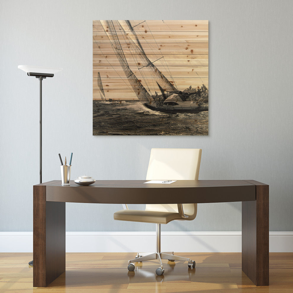 "Regatta" Wall Art Giclee Printed On Solid Fir Wood Planks