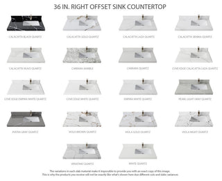 Cambridge 36" Right Offset Bath Vanity in Evergreen 2" Calacatta Laza