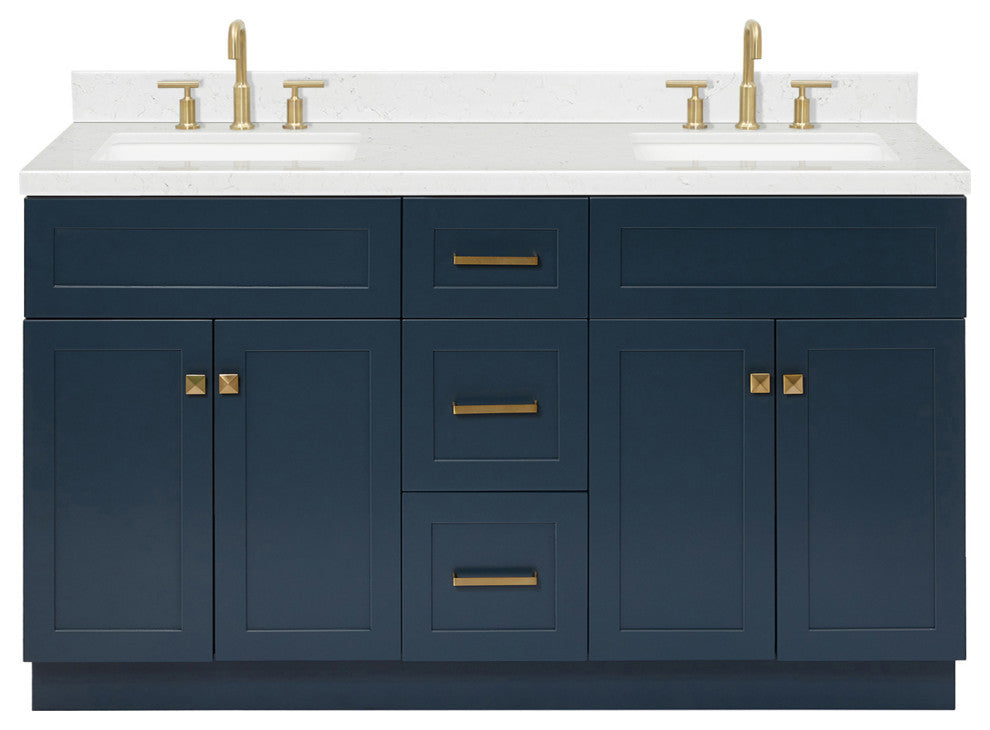 Ariel Hamlet 60" Double Rectangle Sink Bathroom Vanity, Carrara Quartz