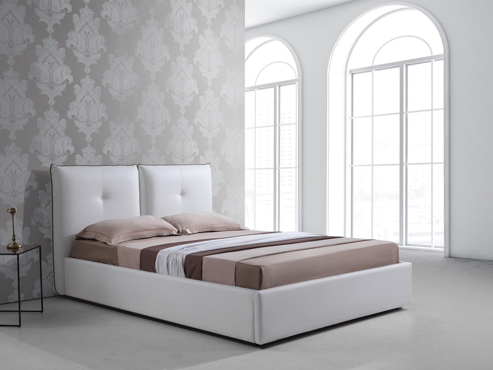 Aria Queen Storage Bed in White PU Leather