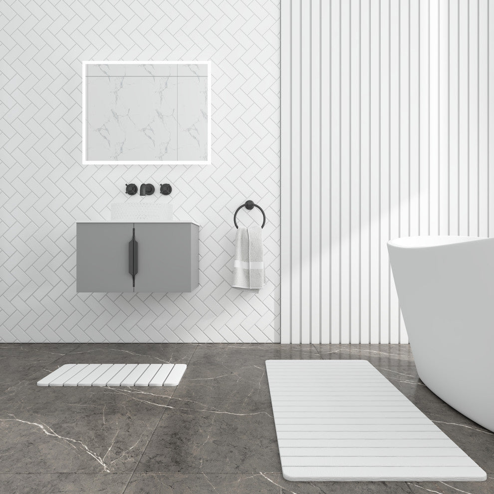 Diatomite Quick-Dry Stone Bath Mat Set, White, X-Large/Medium Mats