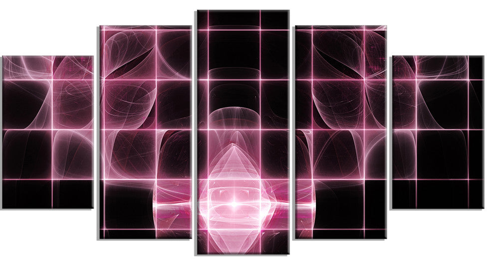 Pink Bat Outline on Radar, Contemporary Canvas Art Print, 60"x32", 5 Panels