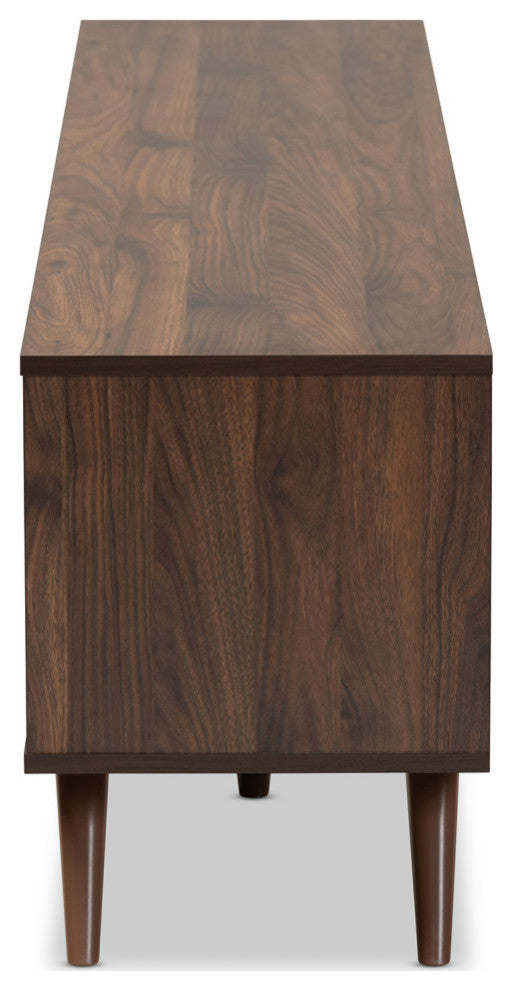 Colwyn Two-Tone Gray and Walnut Wood TV Stand With Drop-Down Compartments