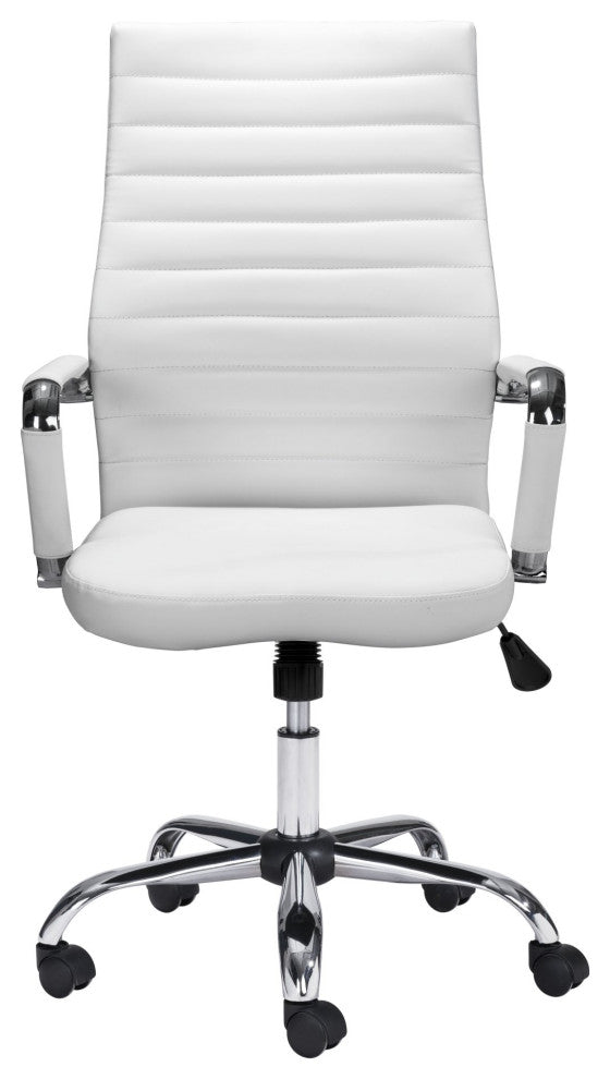 Computer Chair, Faux Vinyl Leather, Steel, White, Silver, Home Business Office