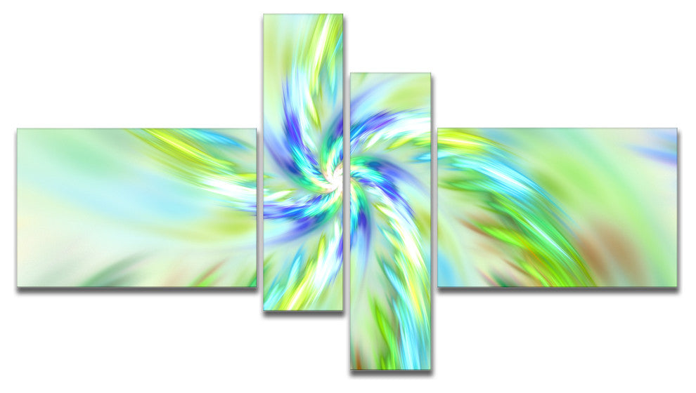 Dance of Bright Spiral Green Flower, Floral Canvas Art Print, 60"x32", 4 panels