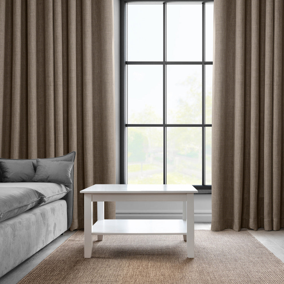 Faux Linen Grommet Room Darkening Curtain Single Panel, Dutch Cocoa, 50w X 120l