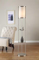 Exeter 63" Brushed Steel Floor Lamp With Durable Glass Shelf and Silk Shade