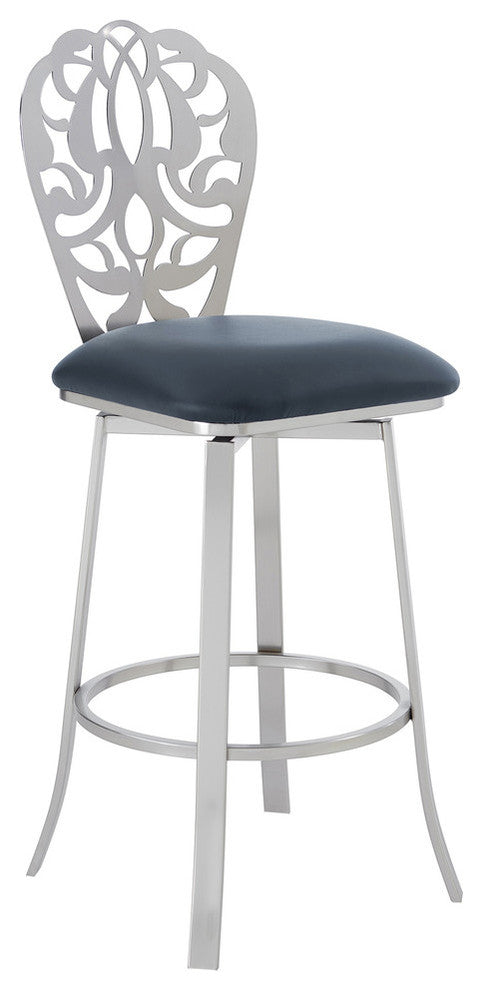 Cherie Contemporary 30" Bar Height Barstool in Brushed Stainless Steel Finish an