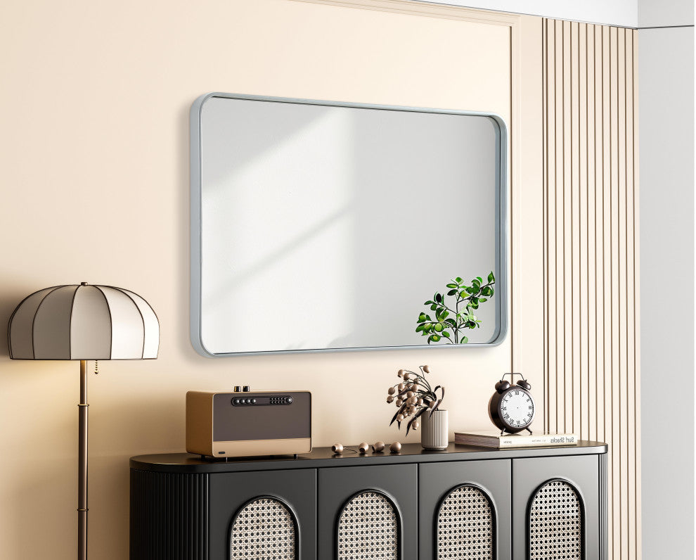 Home Living Contour Metal Rectangle Mirror 28x42, Silver