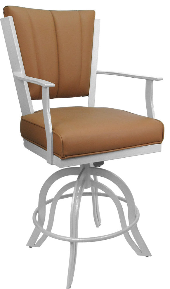 Leather Swivel Tilt Metal Bar Stool - Montana on A-Base, Brown Leather on White, 26"