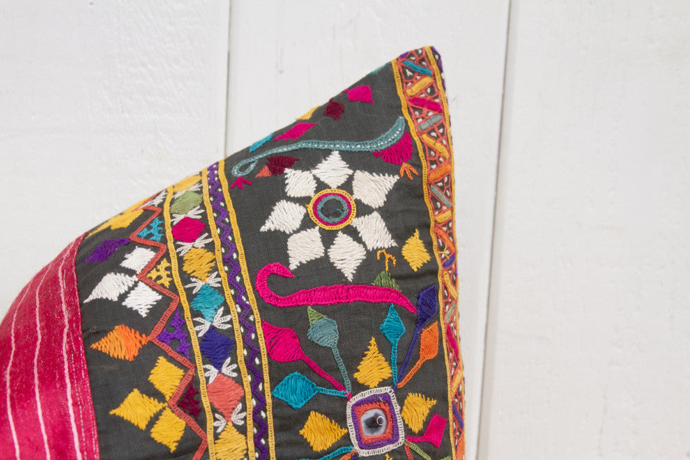 Pair of Floral Antique Mashru Tribal Lumbar Pillows