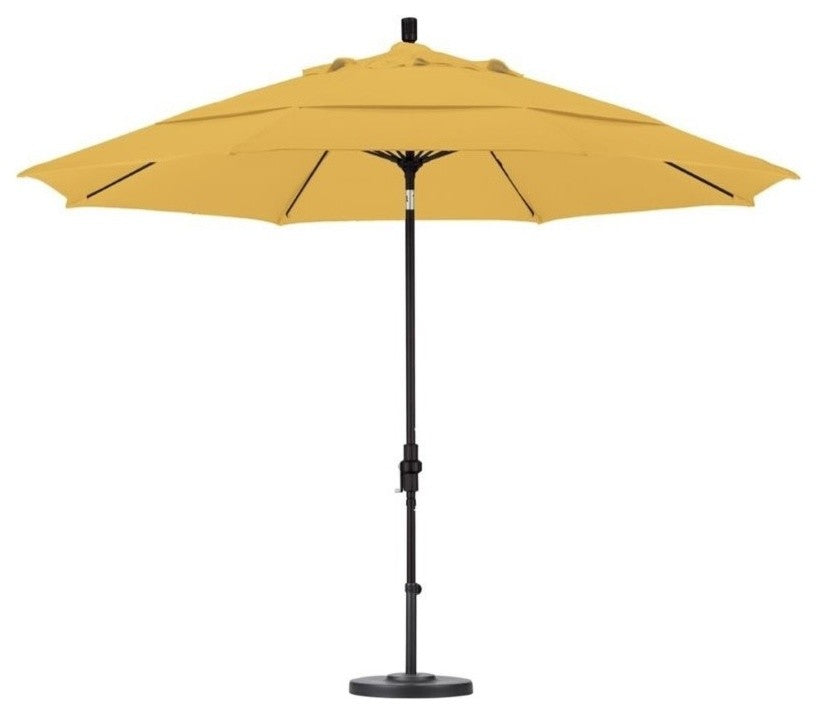 11' Matted Black Collar Tilt Crank Aluminum Umbrella, Lemon Olefin