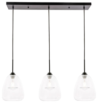 Black Finish And Clear Glass 3-Light Pendant