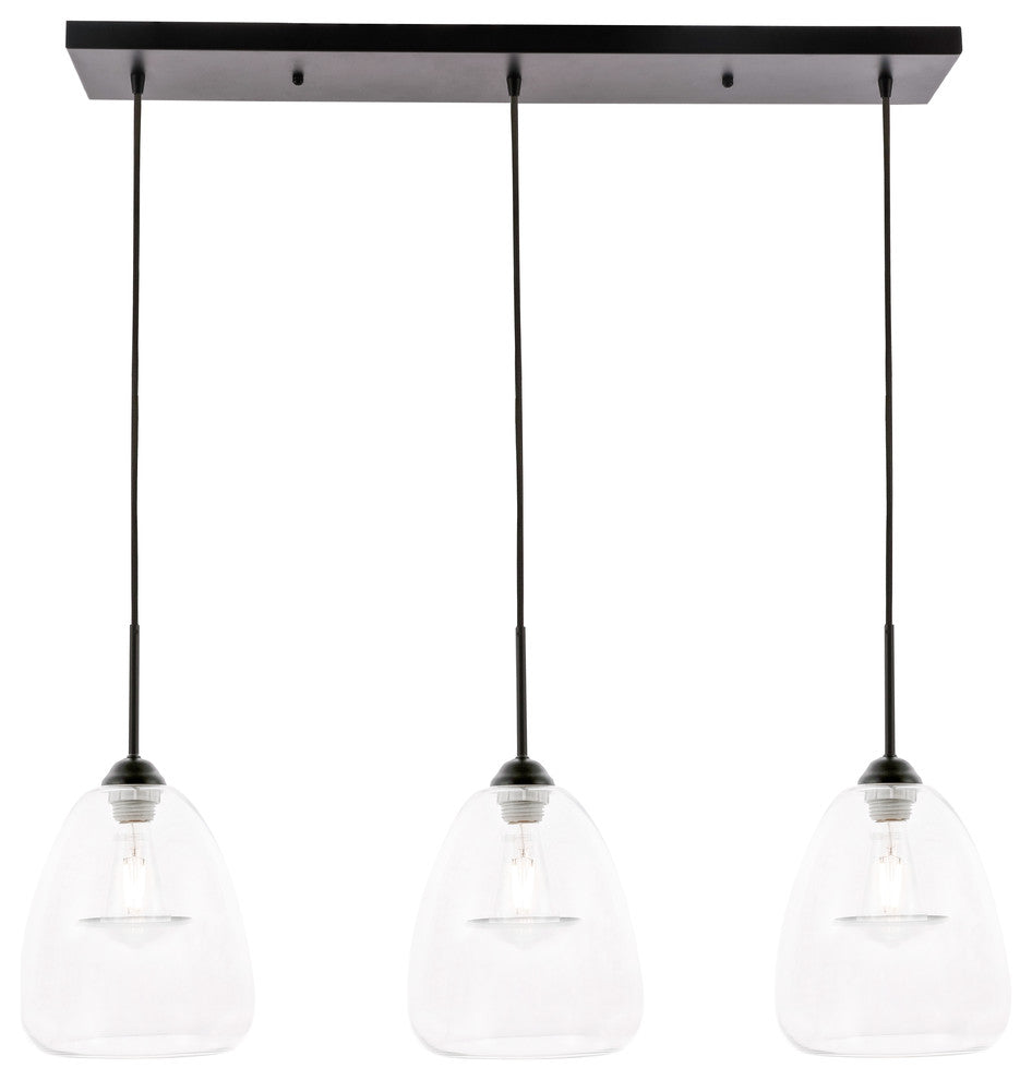 Black Finish And Clear Glass 3-Light Pendant