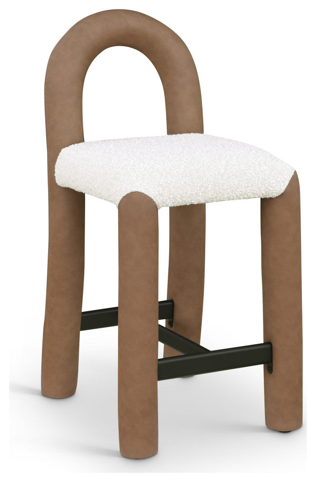 Amari Upholstered Bar and Counter Stool, Brown, Boucle Fabric and Vegan Leather