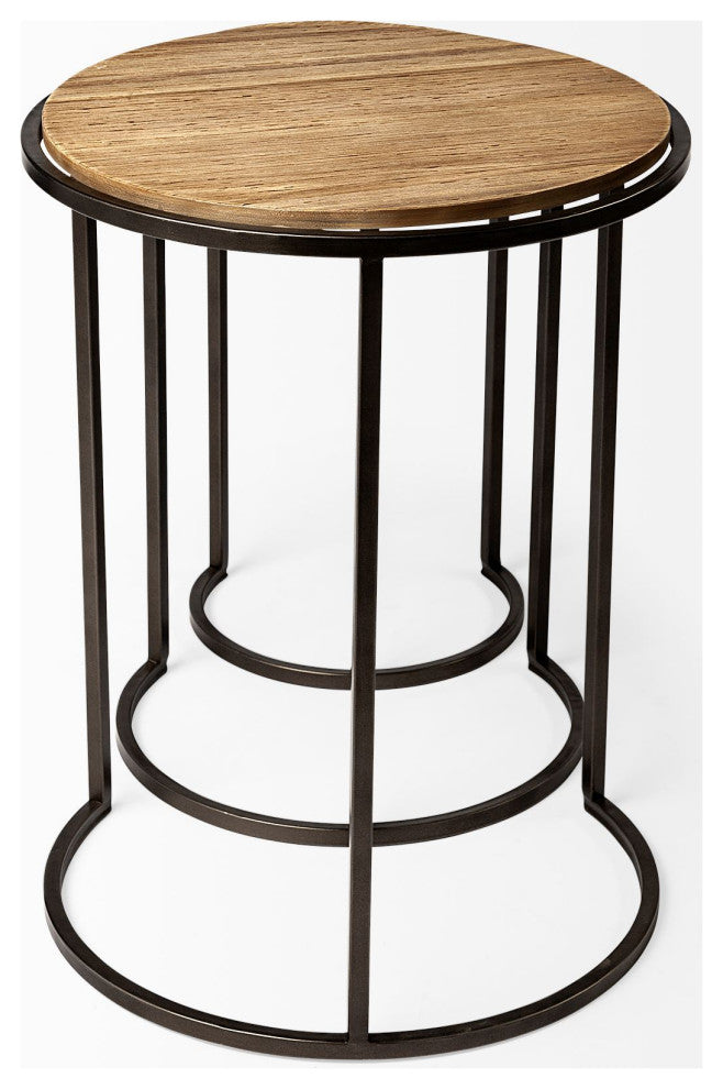 Glover Medium Brown Solid Wood w/ Black Metal Base Nesting Accent Tables