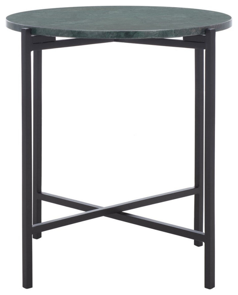 Safavieh Evrynne Round Accent Table, Green Marble/Black