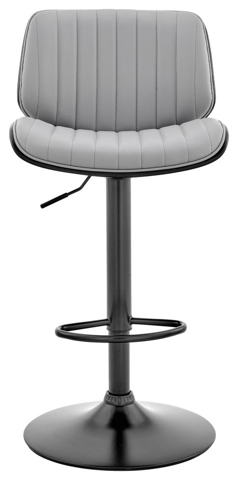 Adjustable Gray Faux Leather Black Steel and Wood Bar Stool