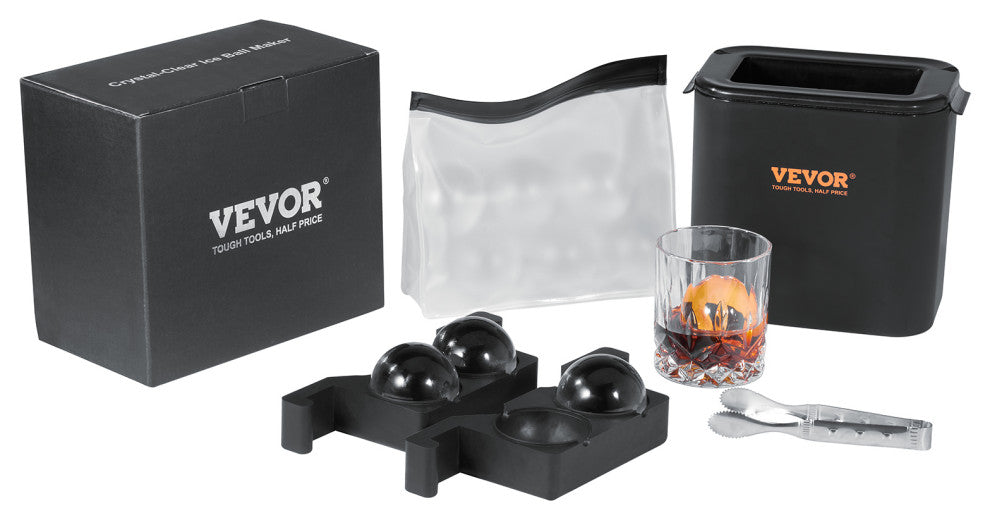VEVOR Ice Ball Maker Black Round Silicon Ice Cube Ball Maker Tray 2 Large Sphere