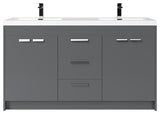 Eviva Lugano 60" Gray Modern Double Sink Bathroom Vanity With White Top