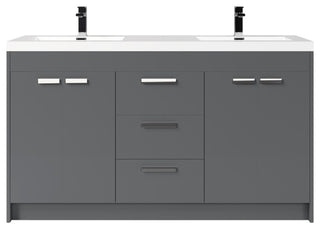 Eviva Lugano 60" Gray Modern Double Sink Bathroom Vanity With White Top