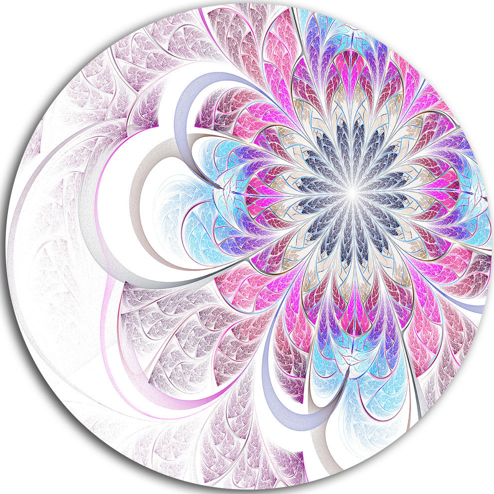 Purple And Blue Flower Fractal, Modern Floral Disc Metal Artwork, 36"