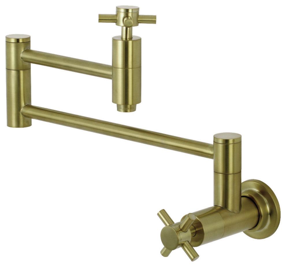 Kingston Brass Wall Mount Pot Filler Kitchen Faucet, Brushed Brass