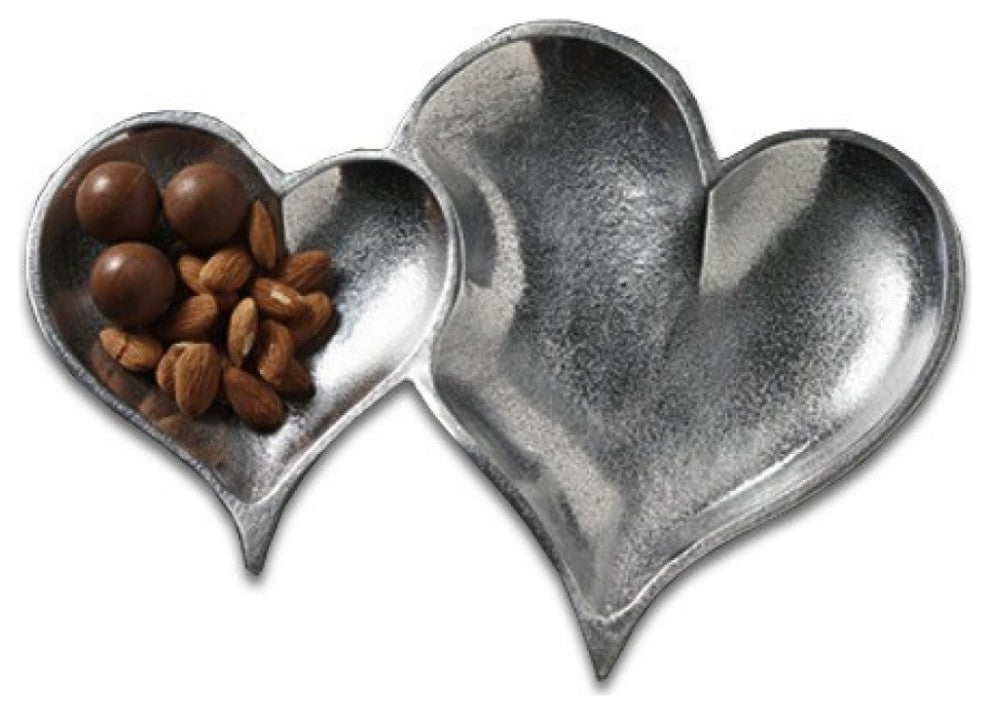 Two Section Textured Silver Heart Shaped Tray